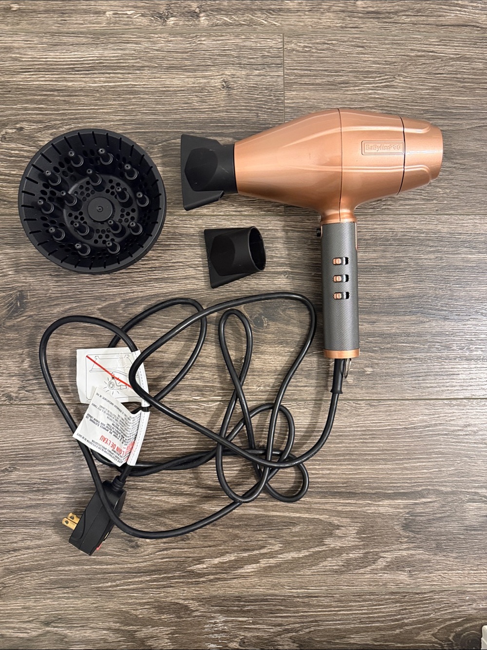 BaByliss Rose Gold and Gray Professional Hair Dryer with Diffuser